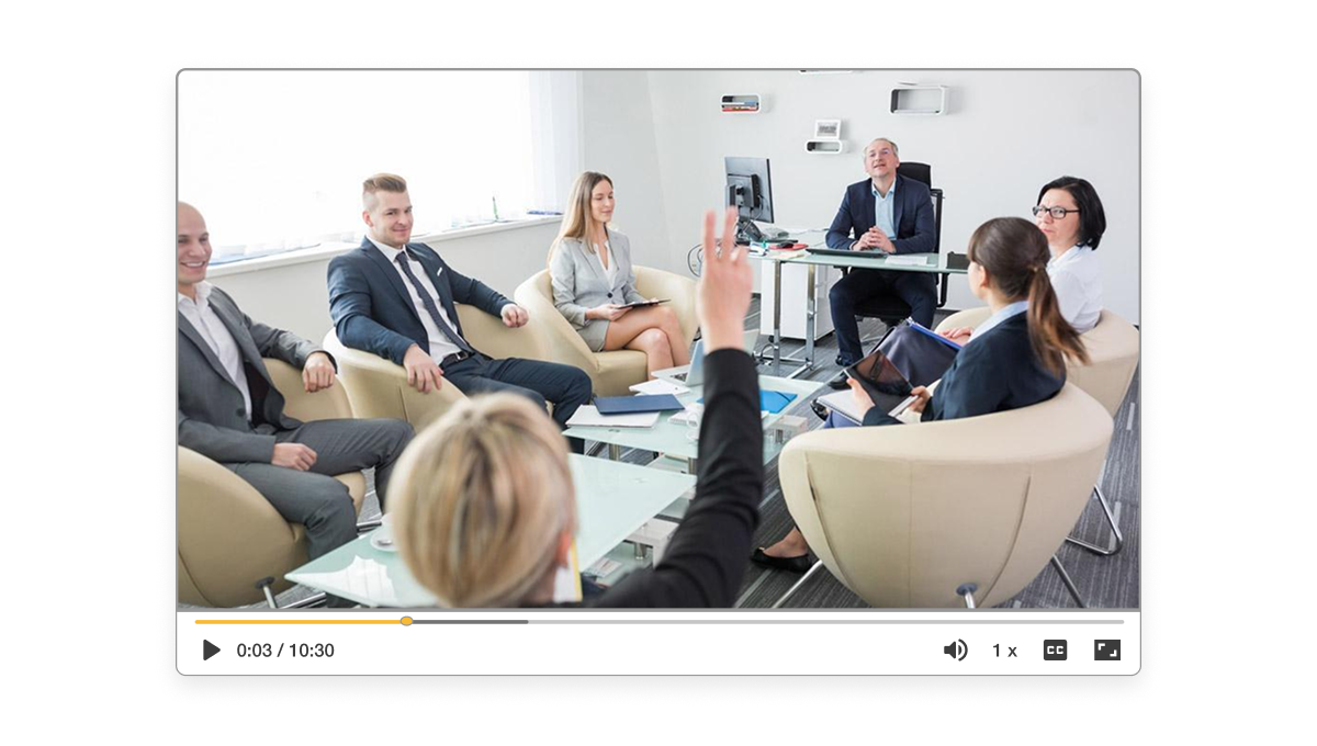 Team watching a corporate announcement video created with Visla to strengthen corporate communications